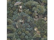 Tapeta na zeď, hnědo-zelená, listy, opičky, Jaipur, Graham Brown Premium