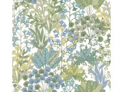 Tapety Yara - Bílá tapeta s rostlinami a listy Bílá tapeta s rostlinami a listy