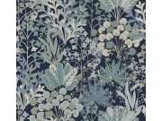 Modrá tapeta s rostlinami a listy