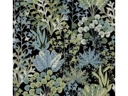 Tapety Yara - Černá tapeta s rostlinami a listy Černá tapeta s rostlinami a listy