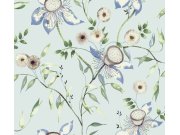 Světle modrá květinová tapeta na zeď