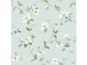 Tapety Yara - Světle modrá tapeta s květinami a vážkami Světle modrá tapeta s květinami a vážkami