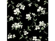 Tapety Yara - Černá tapeta s květinami a vážkami Černá tapeta s květinami a vážkami