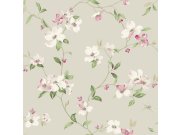 Tapety Yara - Béžová tapeta s květinami a vážkami Béžová tapeta s květinami a vážkami