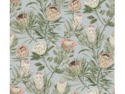 Modrá květinová tapeta na zeď