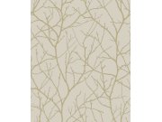 Béžovo-zlatá tapeta s větvičkami stromu