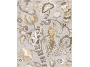 Tapeta na zeď, šedá, béžová, kvetoucí větvičky, ptáci, 5801, Jaipur, Parato by Cristiana Masi