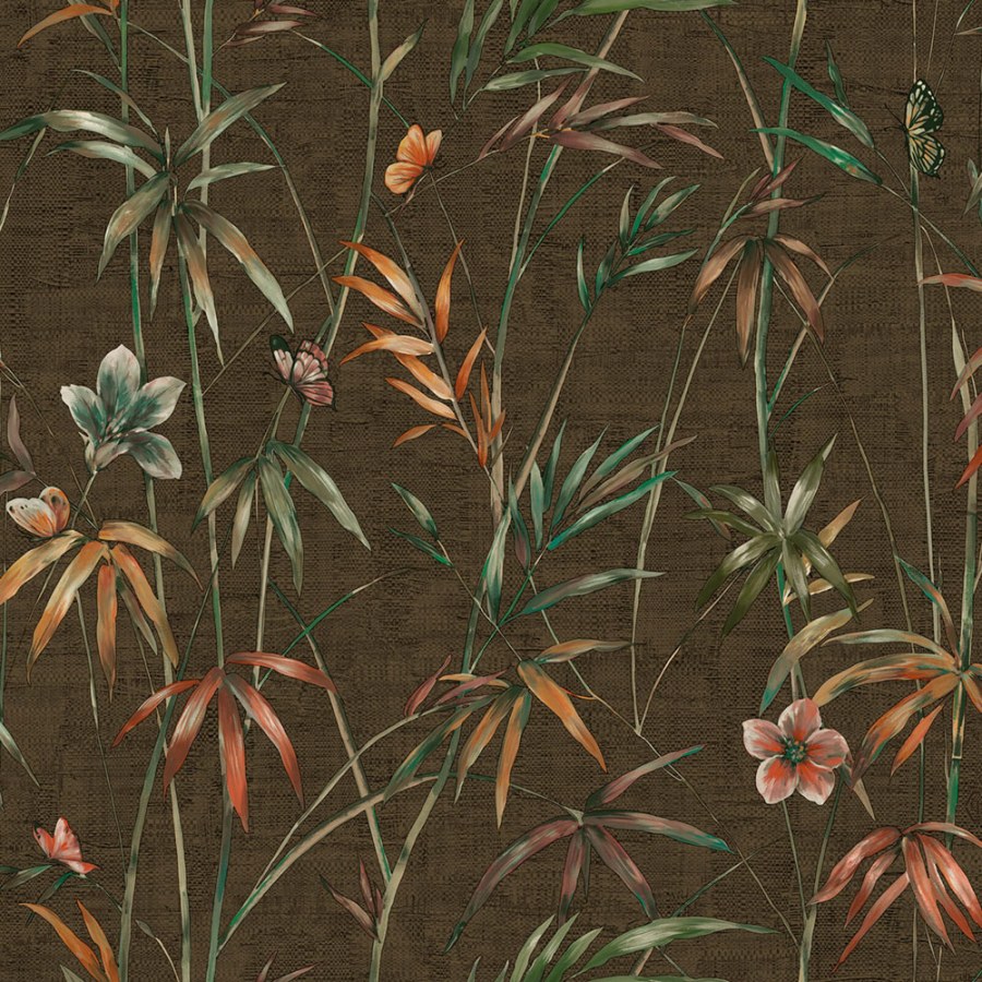 Tapeta na zeď, hnědá, zelená, látková textura, rostliny, Philipp Plein 2, Zambaiti Parati - Tapety Yara