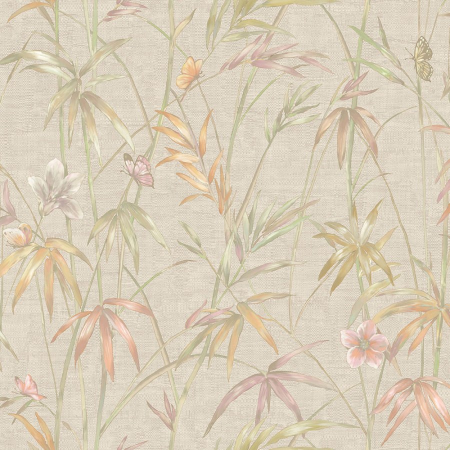 Tapeta na zeď, béžová, růžová, látková textura, rostliny, Philipp Plein 2, Zambaiti Parati - Tapety Yara