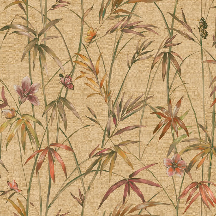 Tapeta na zeď, béžová, zelená, látková textura, rostliny, Philipp Plein 2, Zambaiti Parati - Tapety Yara