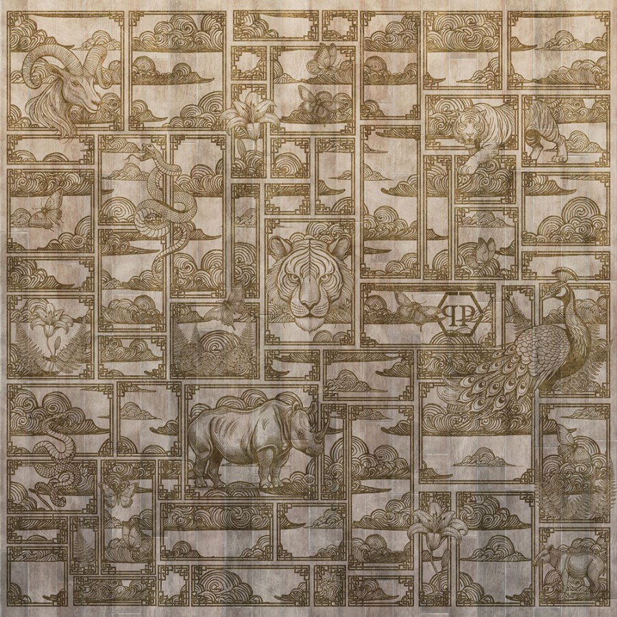 Tapety Yara - Obrazová tapeta na zeď, béžová, hnědá, tygr, obrázky, 3x3m, Philipp Plein 2, Zambaiti Parati Obrazová tapeta na zeď, béžová, hnědá, tygr, obrázky, 3x3m, Philipp Plein 2, Zambaiti Parati - Tapety Yara