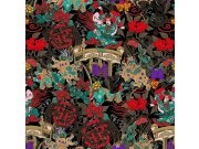 Obrazová tapeta na zeď, černá, červená, postavy, květiny, 2x3m, Philipp Plein 2, Zambaiti Parati