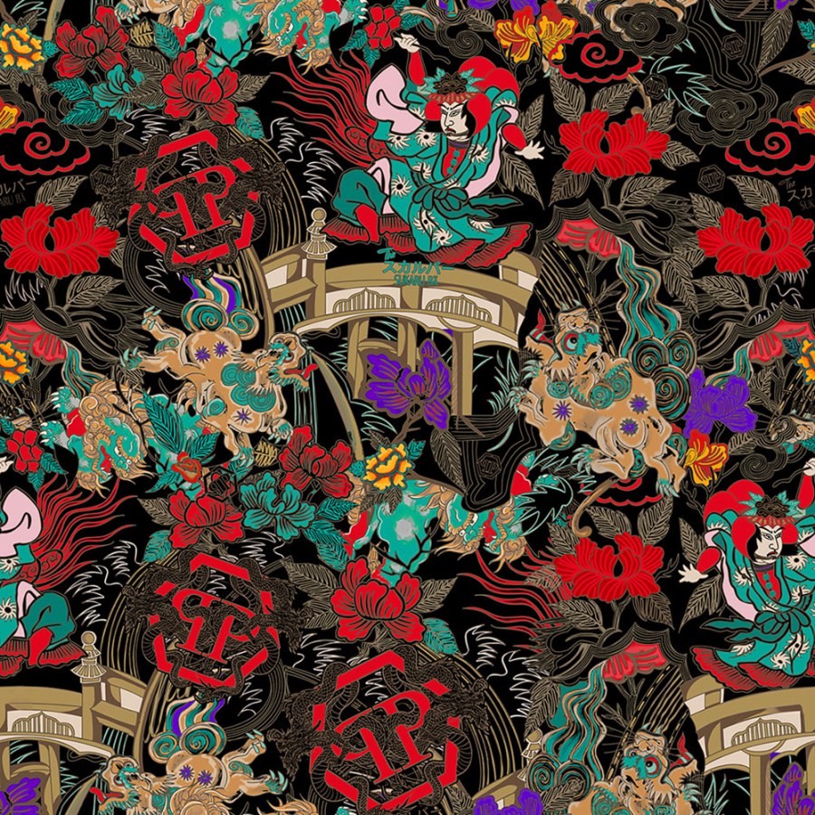 Tapety Yara - Obrazová tapeta na zeď, černá, červená, postavy, květiny, 2x3m, Philipp Plein 2, Zambaiti Parati Obrazová tapeta na zeď, černá, červená, postavy, květiny, 2x3m, Philipp Plein 2, Zambaiti Parati - Tapety Yara