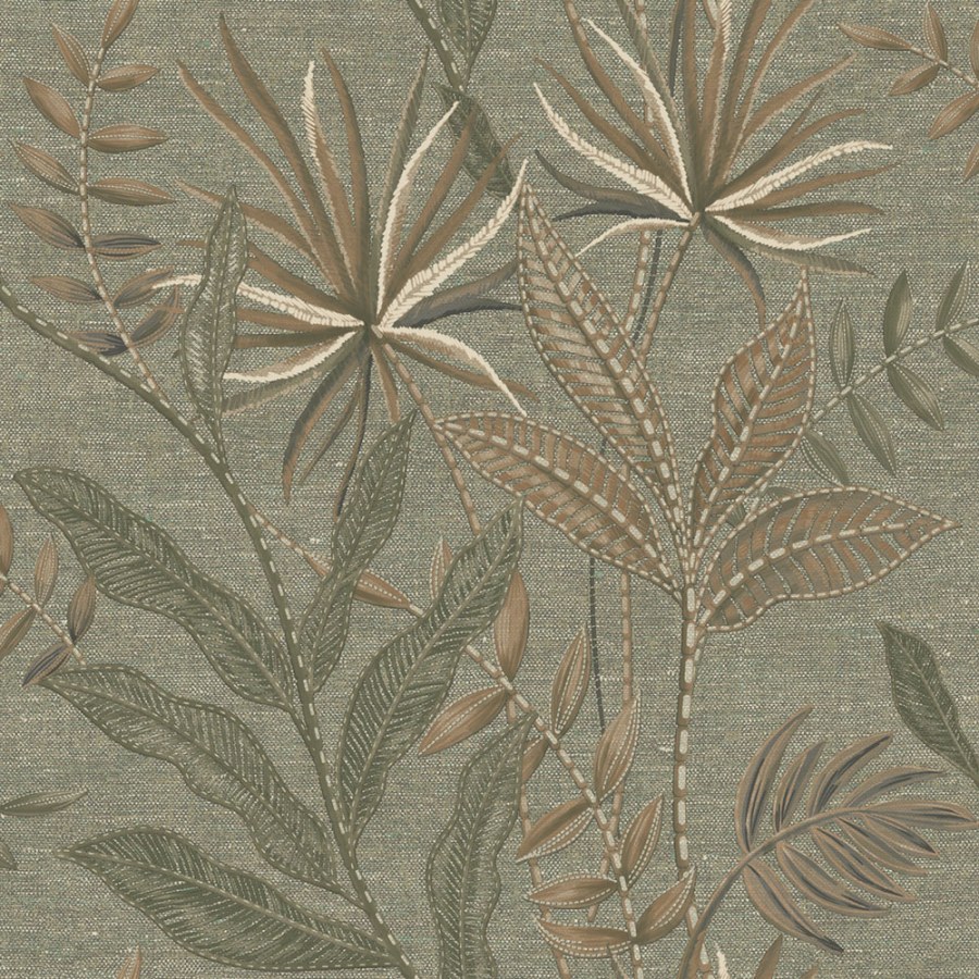 Tapety Yara - Tapeta na zeď, zelená, hnědá, imitace látky, listy, Terra Nova, Decoprint Tapeta na zeď, zelená, hnědá, imitace látky, listy, Terra Nova, Decoprint - Tapety Yara