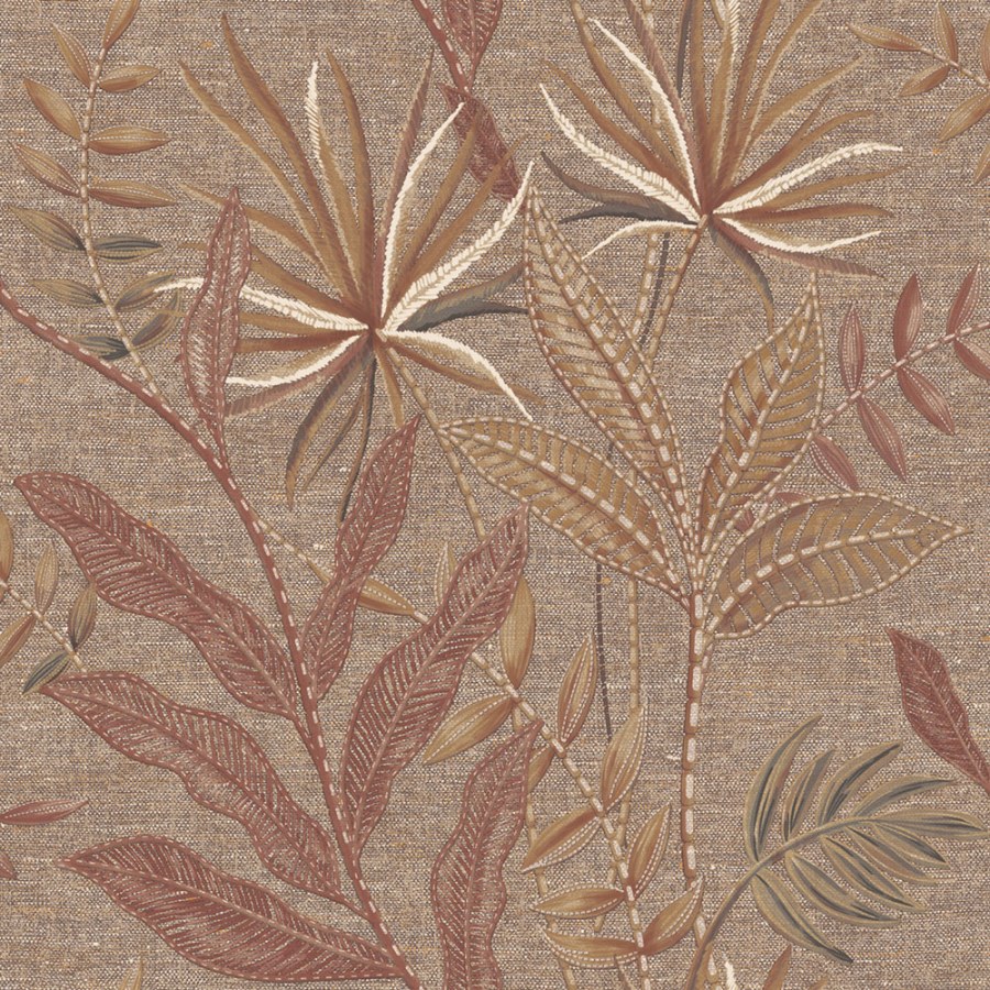 Tapety Yara - Tapeta na zeď, červená, hnědá, imitace látky, listy, Terra Nova, Decoprint Tapeta na zeď, červená, hnědá, imitace látky, listy, Terra Nova, Decoprint - Tapety Yara