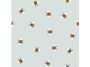 Tapeta na zeď, modrá, hnědá, včelky, Momi, Parato by Cristiana Masi