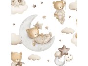 Tapeta na zeď, béžová, hnědá, medvídci, hvězdičky a balony, Momi, Parato by Cristiana Masi