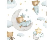 Tapeta na zeď, modrá, šedá, medvídci, hvězdičky a balony, Momi, Parato by Cristiana Masi