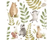 Tapeta na zeď, hnědá, šedá, zvířátka a listy, Momi, Parato by Cristiana Masi