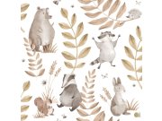 Tapeta na zeď, růžová, šedá, zvířátka a listy, Momi, Parato by Cristiana Masi
