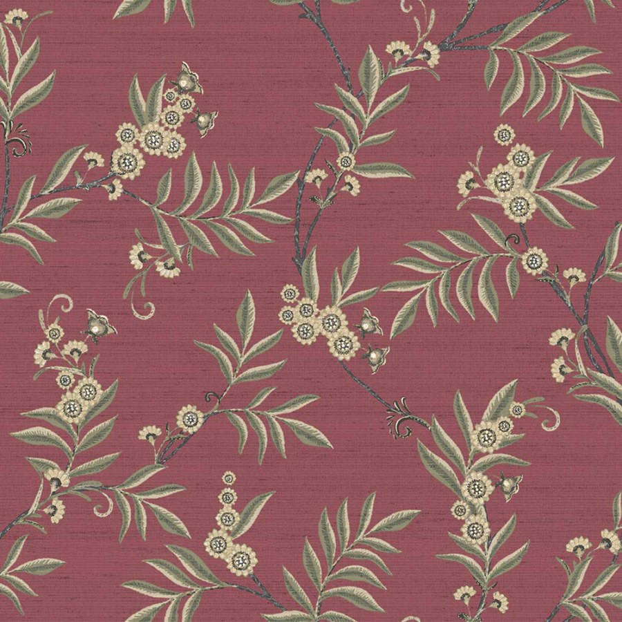 Tapeta na zeď, vínová, zelená, rozkvetlé větvičky, Agora, Parato by Cristiana Masi - Tapety Yara