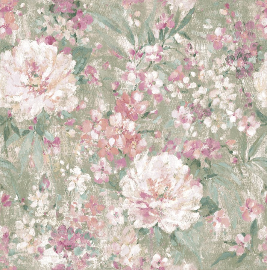 Tapeta na zeď, zelená, růžová, květinový vzor, Laura Ashley 4 - Tapety Yara
