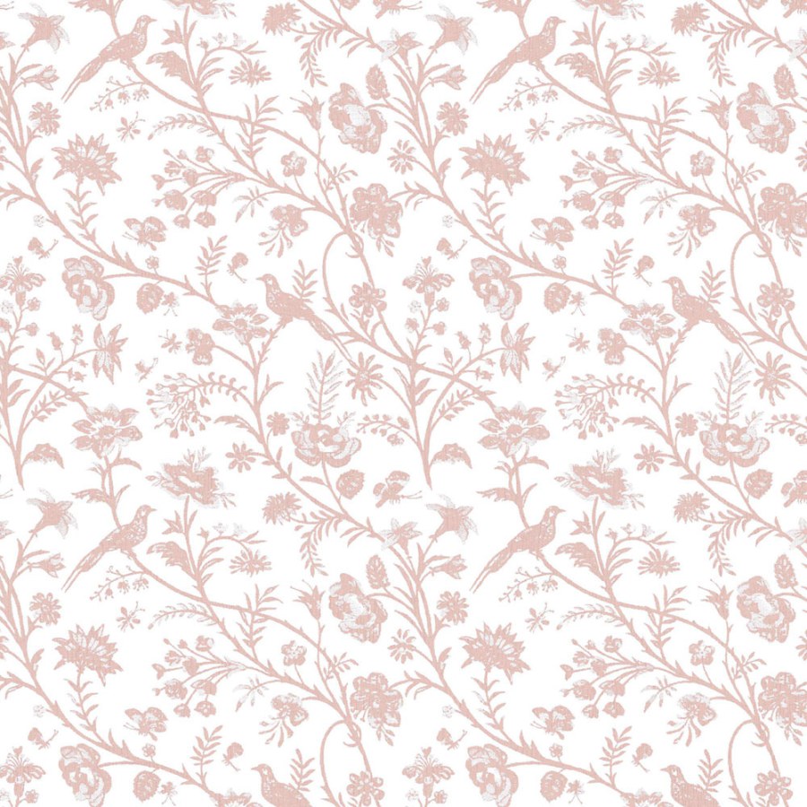 Tapeta na zeď, bílá, růžová, růže, ptáci, Laura Ashley 4
