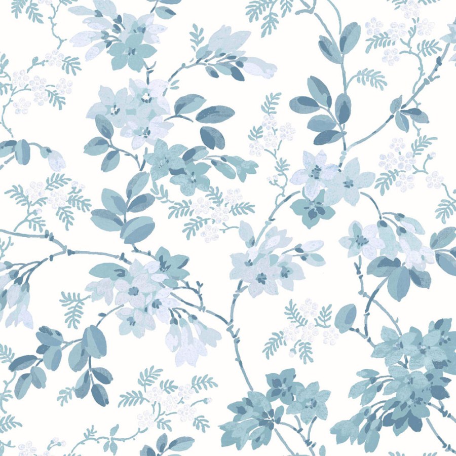 Tapeta na zeď, modrá, bílá, květy, listy, Laura Ashley 4