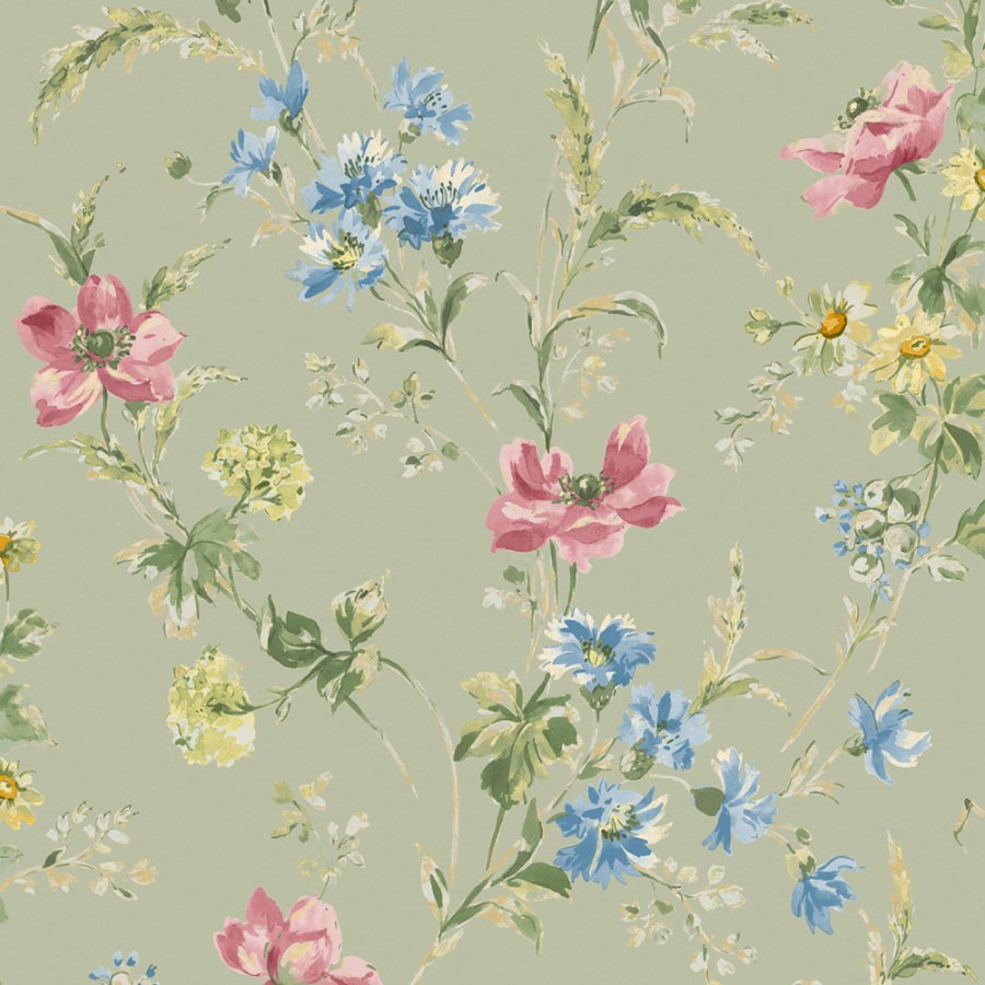 Tapeta na zeď, zelená, růžová, květy máku, Laura Ashley 4