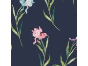 Tapeta na zeď, modrá, růžová, kosatce, Laura Ashley 4