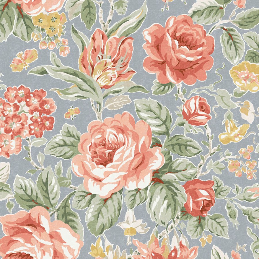Tapeta na zeď, modrá, červená, růže, Laura Ashley 4