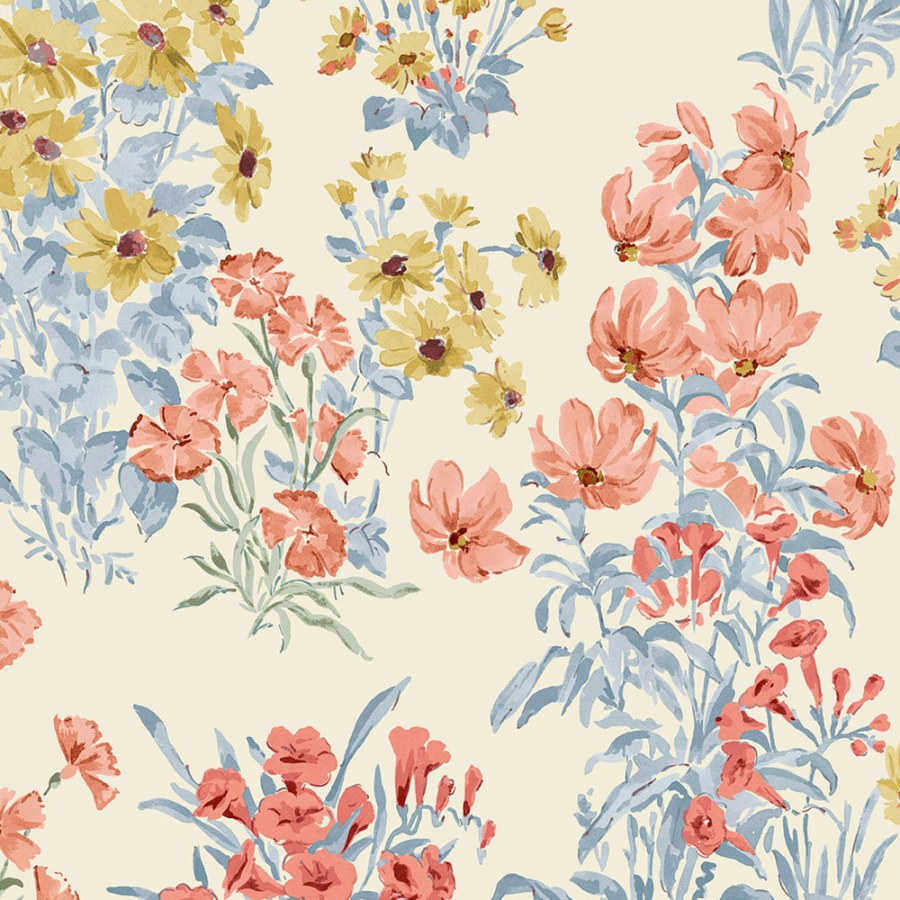 Tapeta na zeď, modrá, červená, luční květiny, Laura Ashley 4 - Tapety Yara