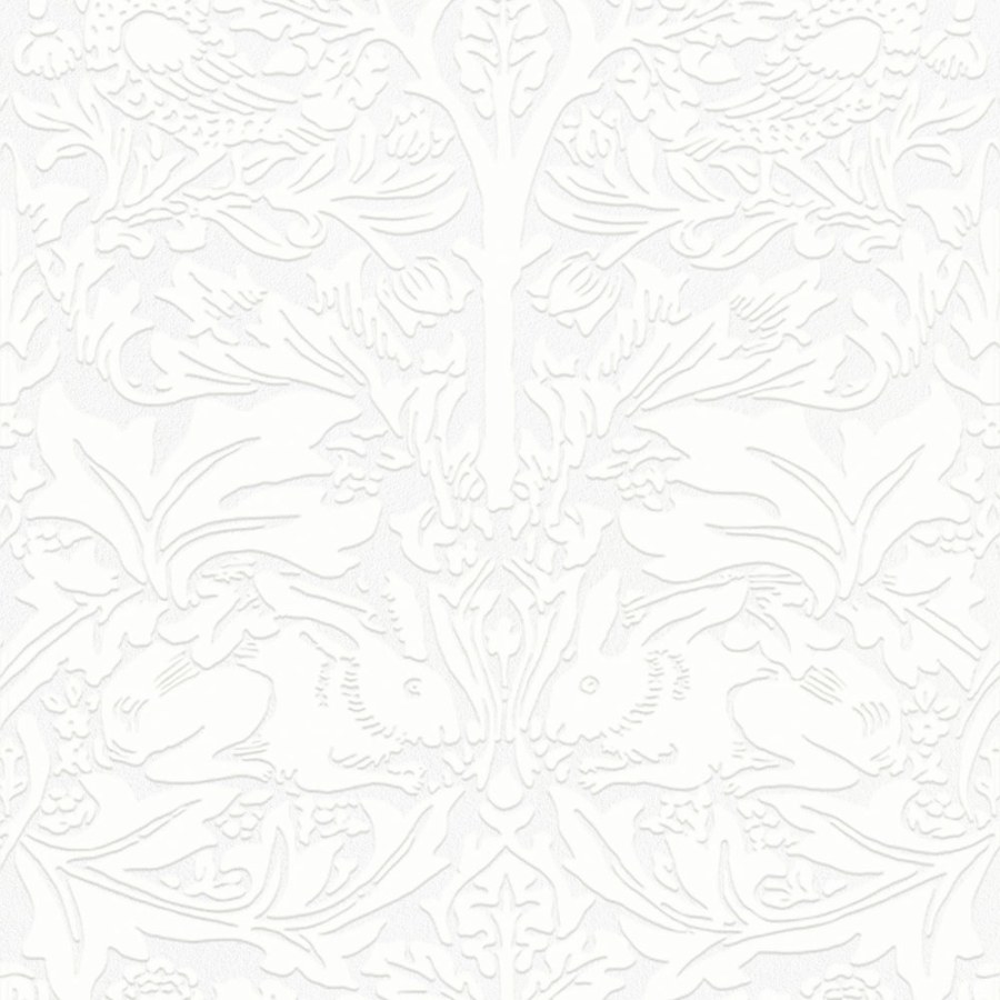 Tapeta na zeď, bílá, listy, stromy, ptáci, zajíčci, William Morris at Home vol. 2