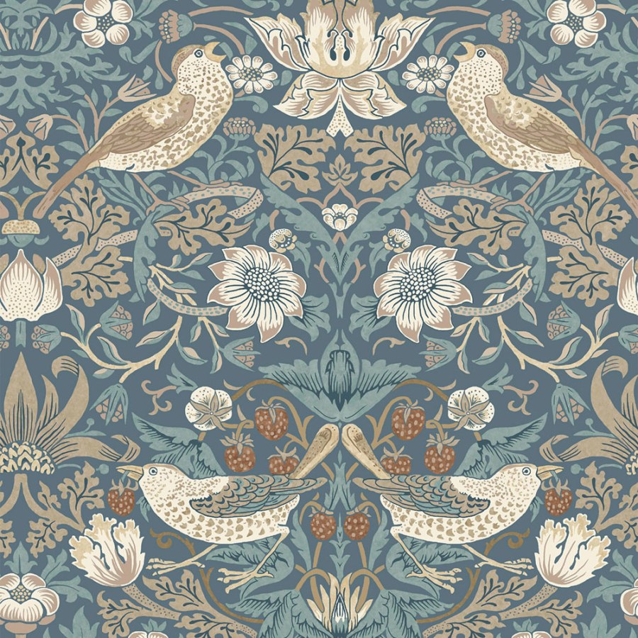 Tapeta na zeď, modrá, béžová, květiny, ptáci, William Morris at Home vol. 2 - Tapety Yara
