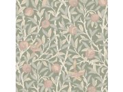 Tapeta na zeď, zelená, růžová, větvičky, ptáci, William Morris at Home vol. 2