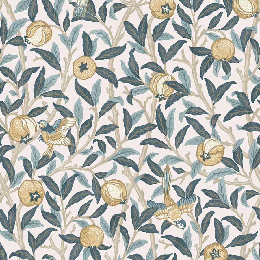 Tapeta na zeď, béžová, zelená, větvičky, ptáci, William Morris at Home vol. 2 - Tapety Yara