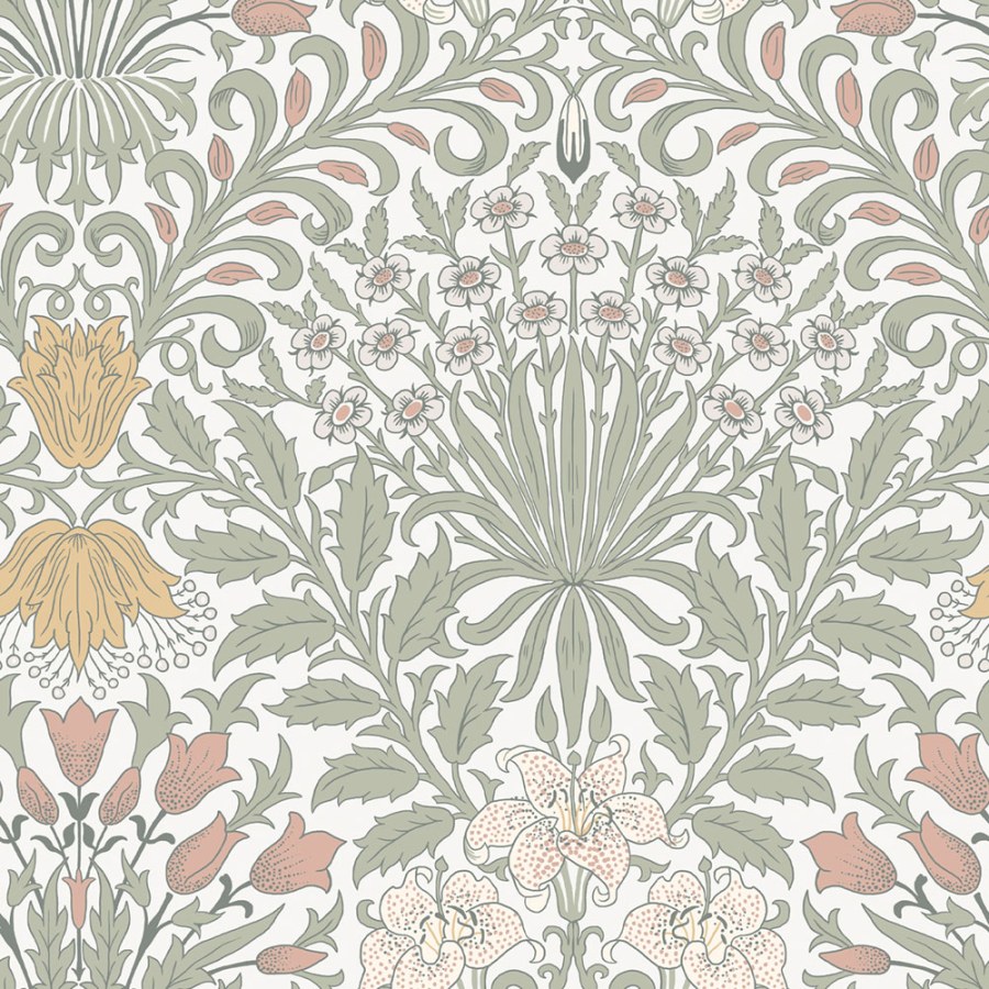 Tapeta na zeď, šedá, růžová, květiny, listy, William Morris at Home vol. 2 - Tapety Yara