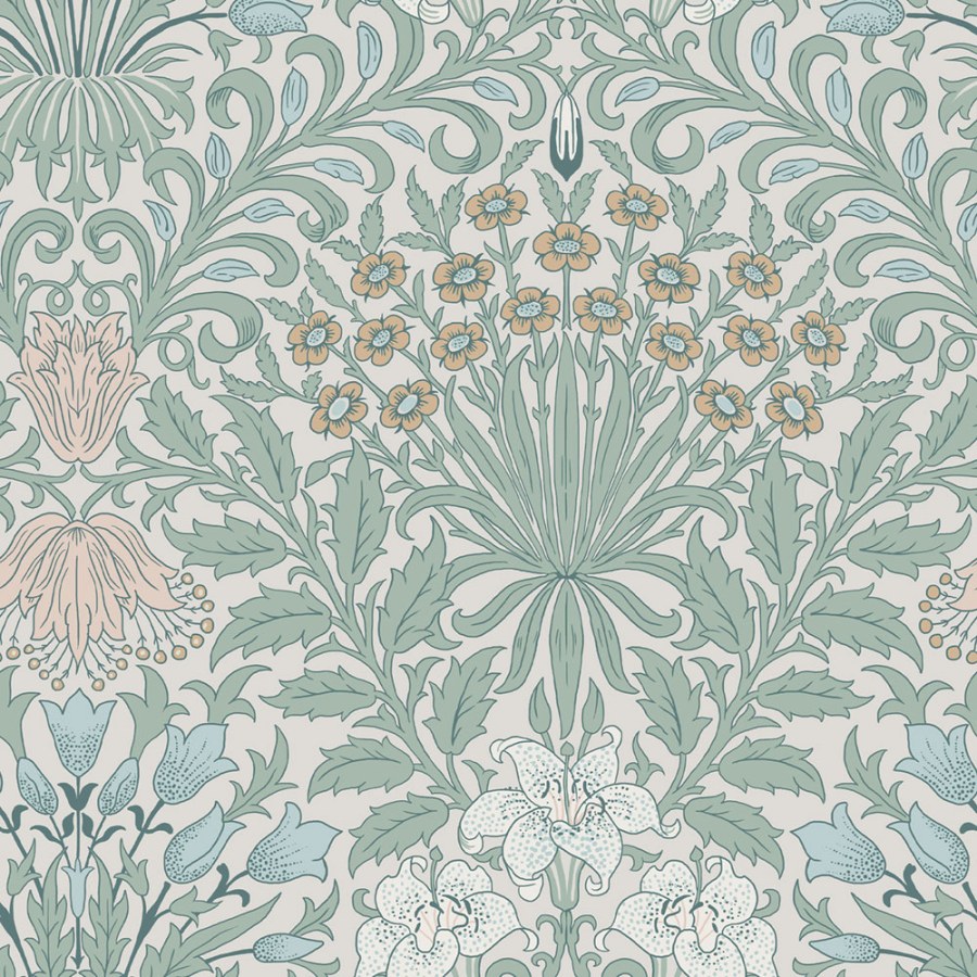 Tapeta na zeď, zelená, růžová, květiny, listy, William Morris at Home vol. 2