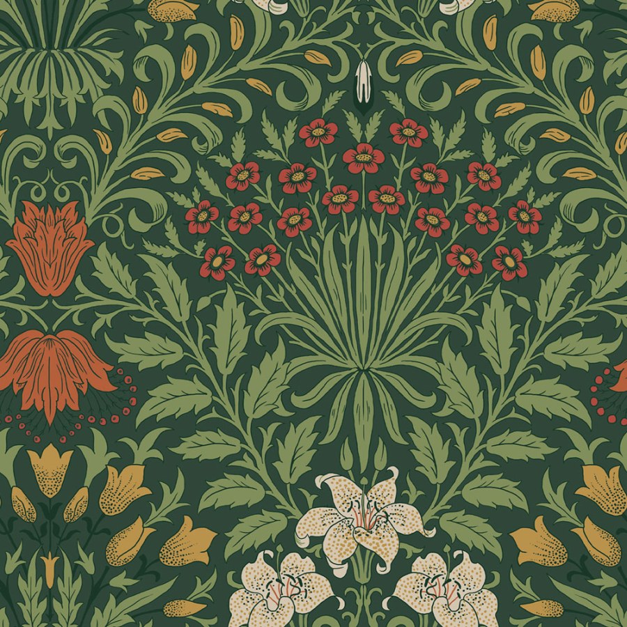 Tapeta na zeď, zelená, červená, květiny, listy, William Morris at Home vol. 2 - Tapety Yara