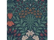 Tapeta na zeď, modrá, červená, květiny, listy, William Morris at Home vol. 2