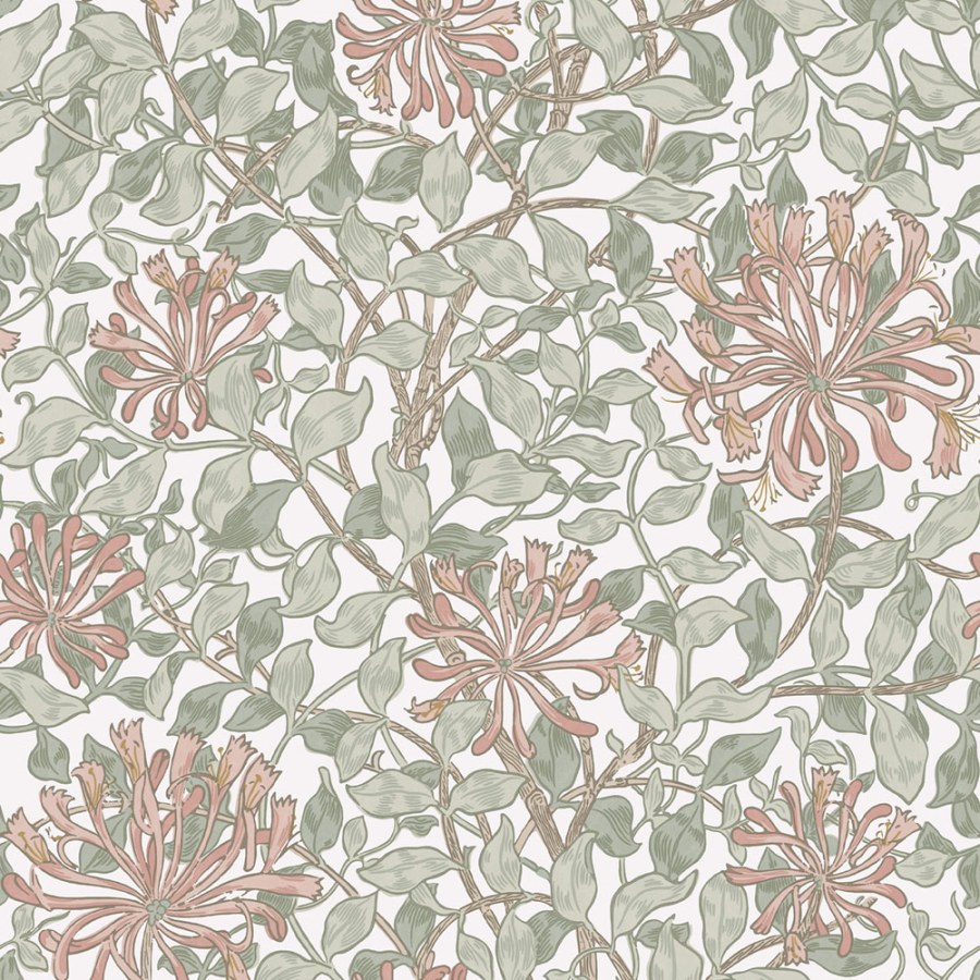 Tapeta na zeď, olivová, růžová, květiny, listy, William Morris at Home vol. 2
