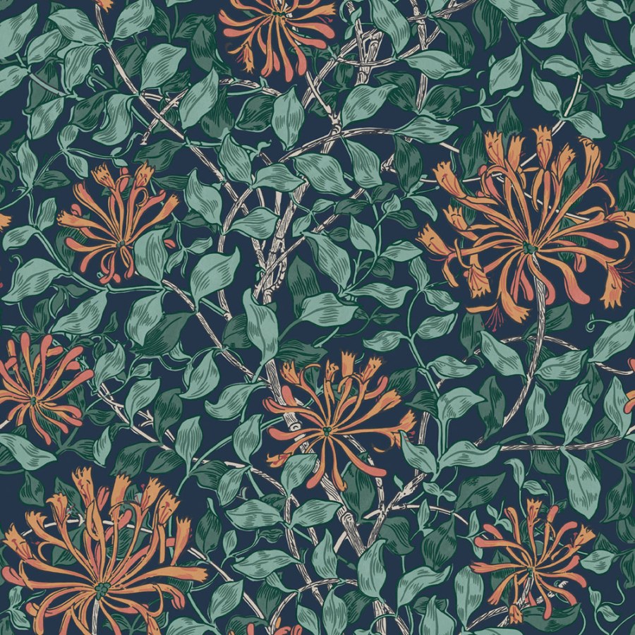 Tapeta na zeď, modrá, zelená, květiny, listy, William Morris at Home vol. 2 - Tapety Yara