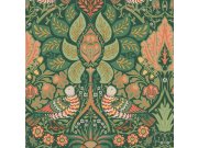Tapeta na zeď, zelená, červená, květiny, ptáci, William Morris at Home vol. 2