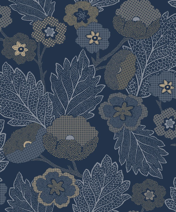 Tapety Yara - Tapeta na zeď, modrá, žlutá, květy, listy, Antibes, Decoprint Tapeta na zeď, modrá, žlutá, květy, listy, Antibes, Decoprint - Tapety Yara