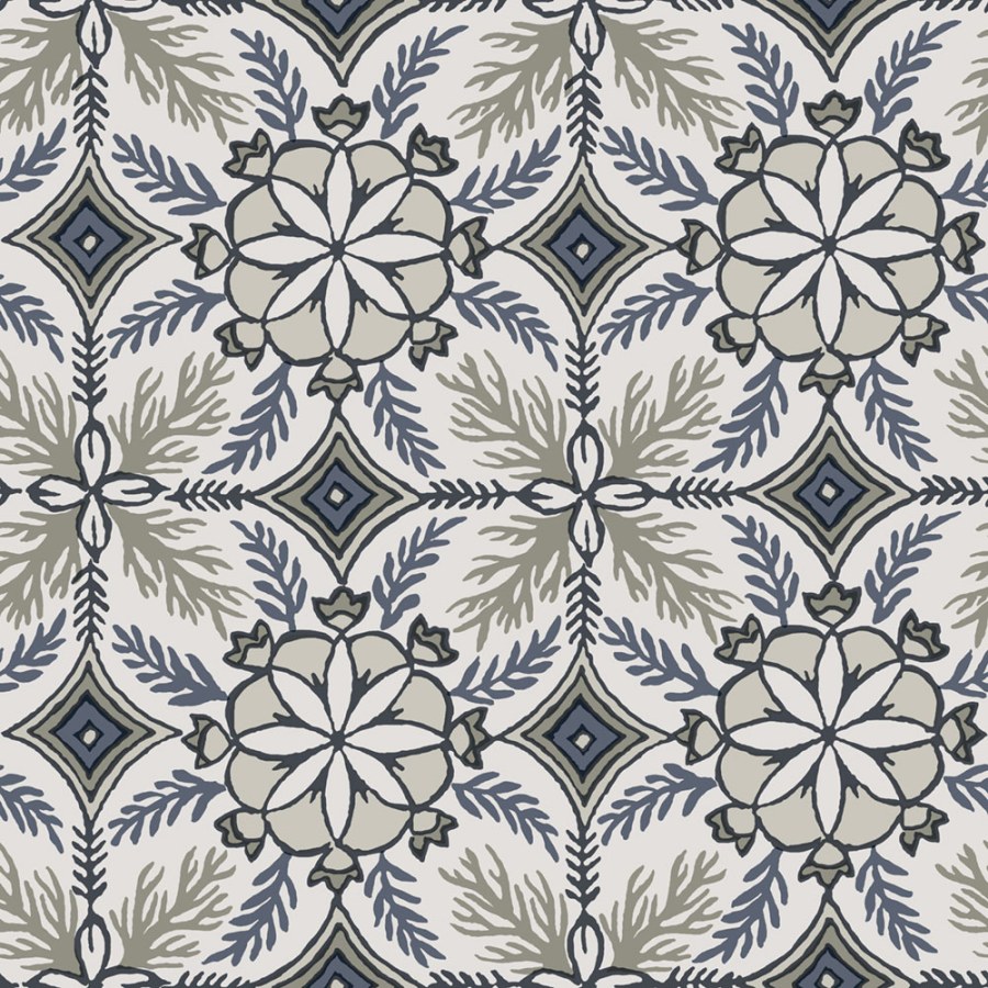 Tapeta na zeď, šedá, petrolejová, květinová ornamenty, Antibes, Decoprint - Tapety Yara