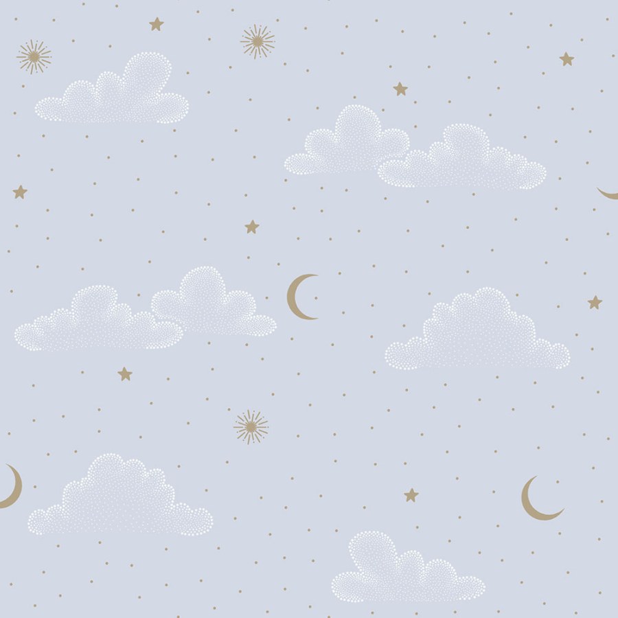 Tapeta na zeď, modrá, bílá, puntíky, hvězdičky, Sweet Dreams, Ugépa
