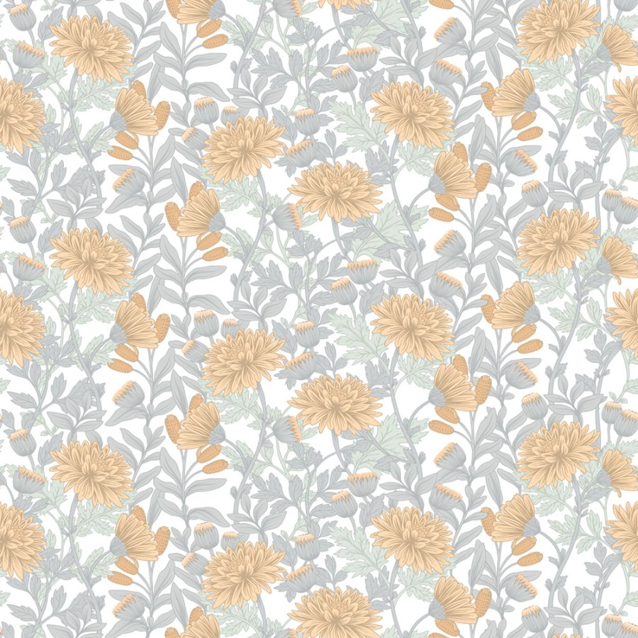 Tapety Yara - Tapeta na zeď, bílá, okrová, luční květiny, Flora, Ugépa Tapeta na zeď, bílá, okrová, luční květiny, Flora, Ugépa - Tapety Yara