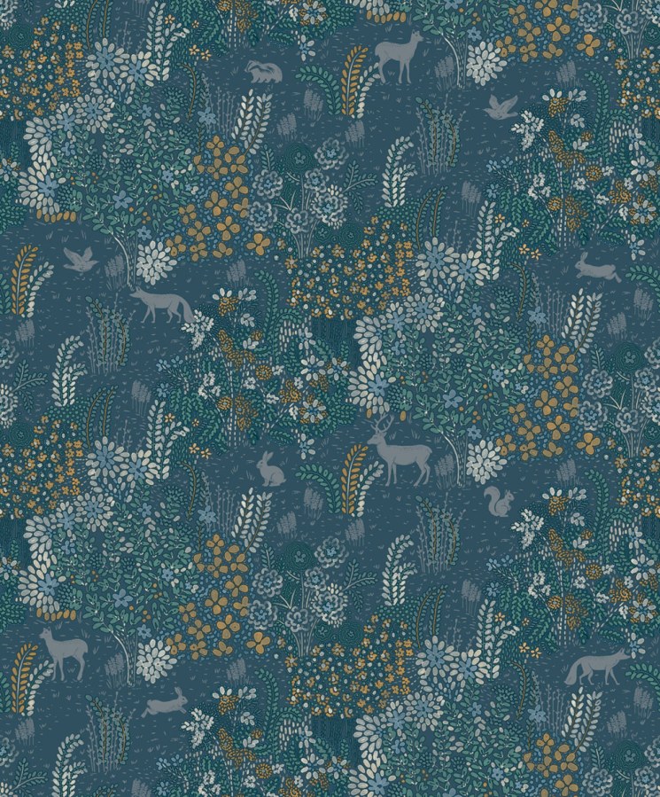 Modrá květinová Tapeta se zvířátky, Flora, Ugépa - Tapety Yara