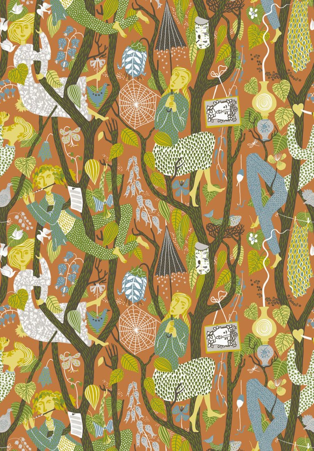 Tapety Yara - Tapeta na zeď, oranžová, postavy, stromy, Scandinavian Designers, Borastapeter Tapeta na zeď, oranžová, postavy, stromy, Scandinavian Designers, Borastapeter - Tapety Yara
