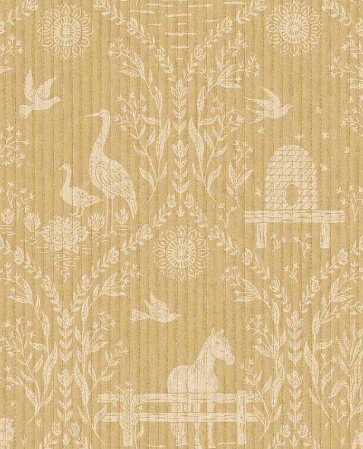 Žlutá tapeta na zeď, zvířata, květiny, Tiny Treasures, Eijffinger - Tapety Yara